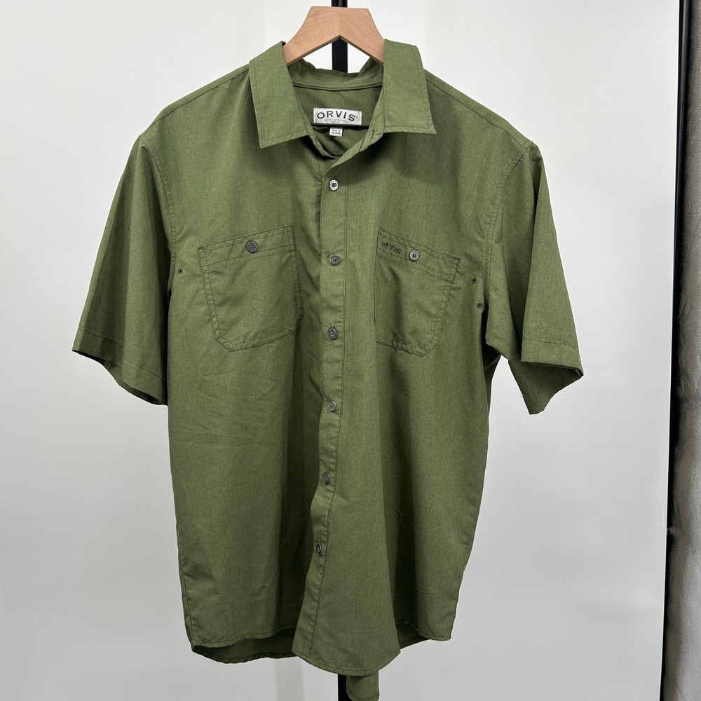 Orvis Classic Collection Short Sleeve Button Down Shirt‎ Olive Green Large